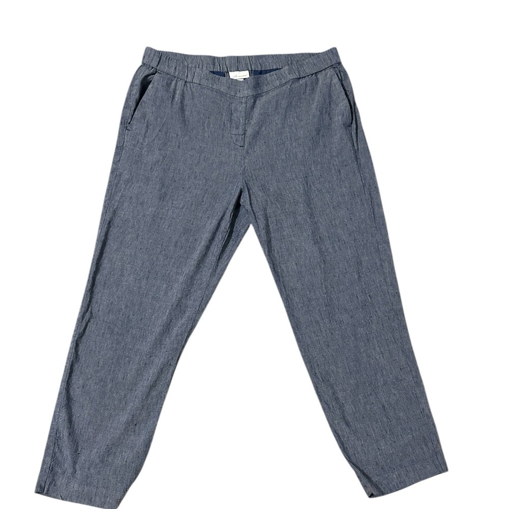 J. Jill Linen Chambray Linen Blend Pull On Straight Leg Stretch Pants Size 12
